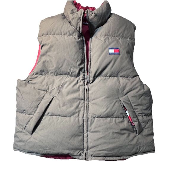 Vintage Tommy Hilfiger Men XXL Goose Down Puffer Vest Reversible Red Grey - Picture 5 of 12